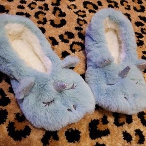 Juniors Mint Blue Unicorn Slippers